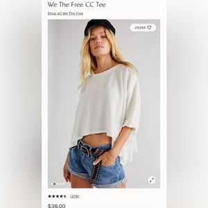 Free people, large, white, CC, tee, very lightly used